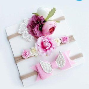3-PIECE BOWKNOT/WINGS/FLOWER/BEADS HEADBAND SET
